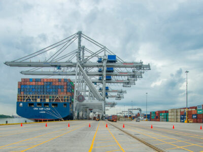 Shipping containers aboard a ship