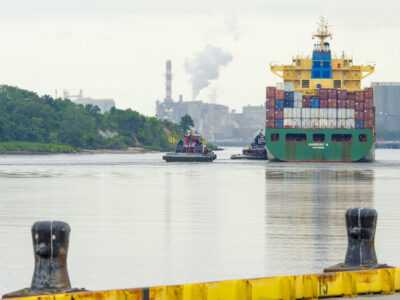 Shipping containers aboard a ship