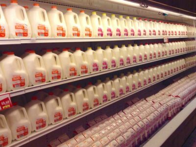 Milk jugs in store